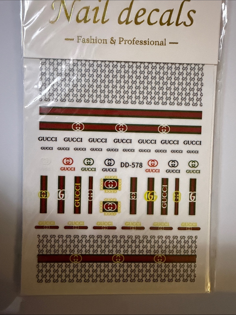Red, Green and Gold Logo Nail Decal Set